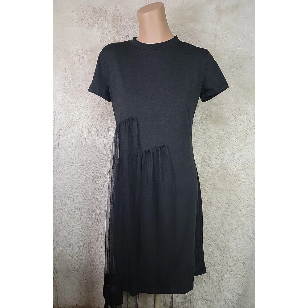 Unbranded Women Size M Black Cotton Dress Tiered Lace Accent Stretch Halloween U